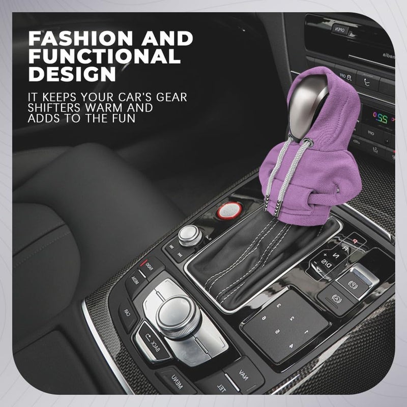 RGOAANC Gear Shift Hoodie, Gear Shift Cover, Fashionable Hoodie Automotive Gear Shift Knob Protector, Car Accessories Mini Sweater Gear Shift Knob Cover for Car Gear Shift Levers (Purple-2PCS) - Image 3